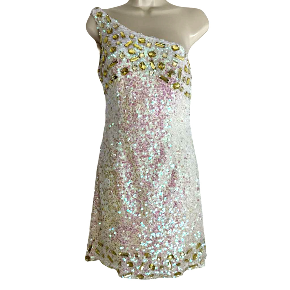 Alyce Paris Womens Sequin Mini Backless One Shoulder Prom Formal Dress Gown sz 4 - Picture 1 of 16